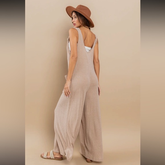 Brushed Ribbed Knit Knot Strap Wide Leg Jumpsuit - Picture 5 of 5